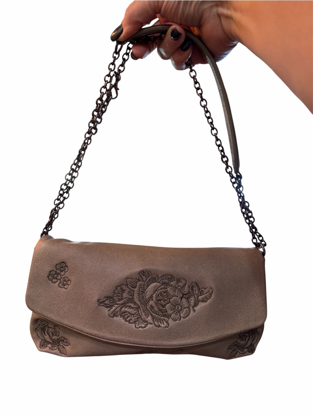 Rare Vintage Isabella Fiore Floral Embroidered Shoulder/Crossbody Bag - Taupe